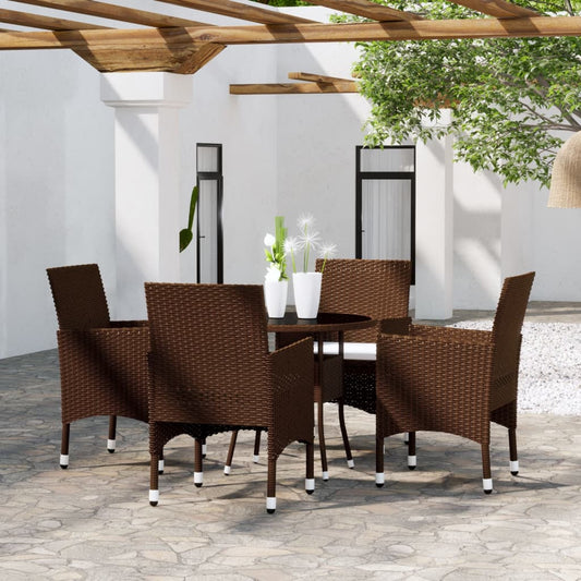 Set da Pranzo per Giardino 5 pz in Polyrattan Marrone - homemem39