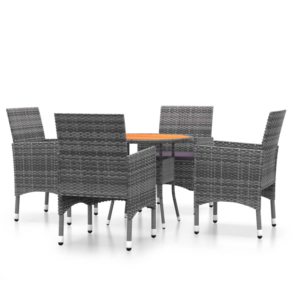 Set da Pranzo per Giardino 5 pz in Polyrattan Grigio - homemem39