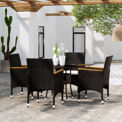 Set da Pranzo per Giardino 5 pz in Polyrattan Nero - homemem39