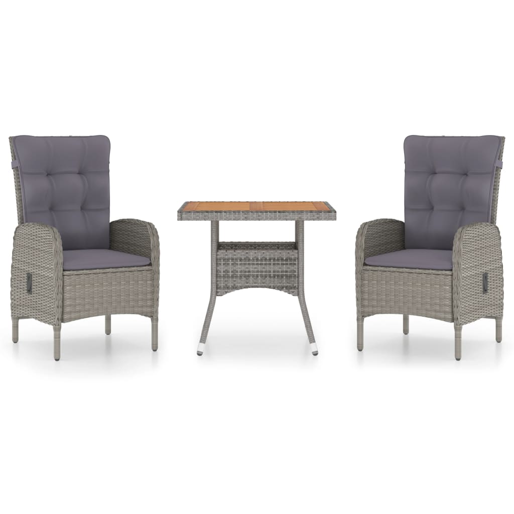 Set da Pranzo da Giardino 3 pz in Polyrattan e Acacia Grigio - homemem39