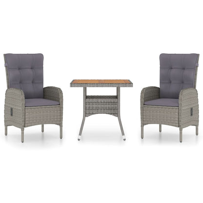 Set da Pranzo da Giardino 3 pz in Polyrattan e Acacia Grigio - homemem39