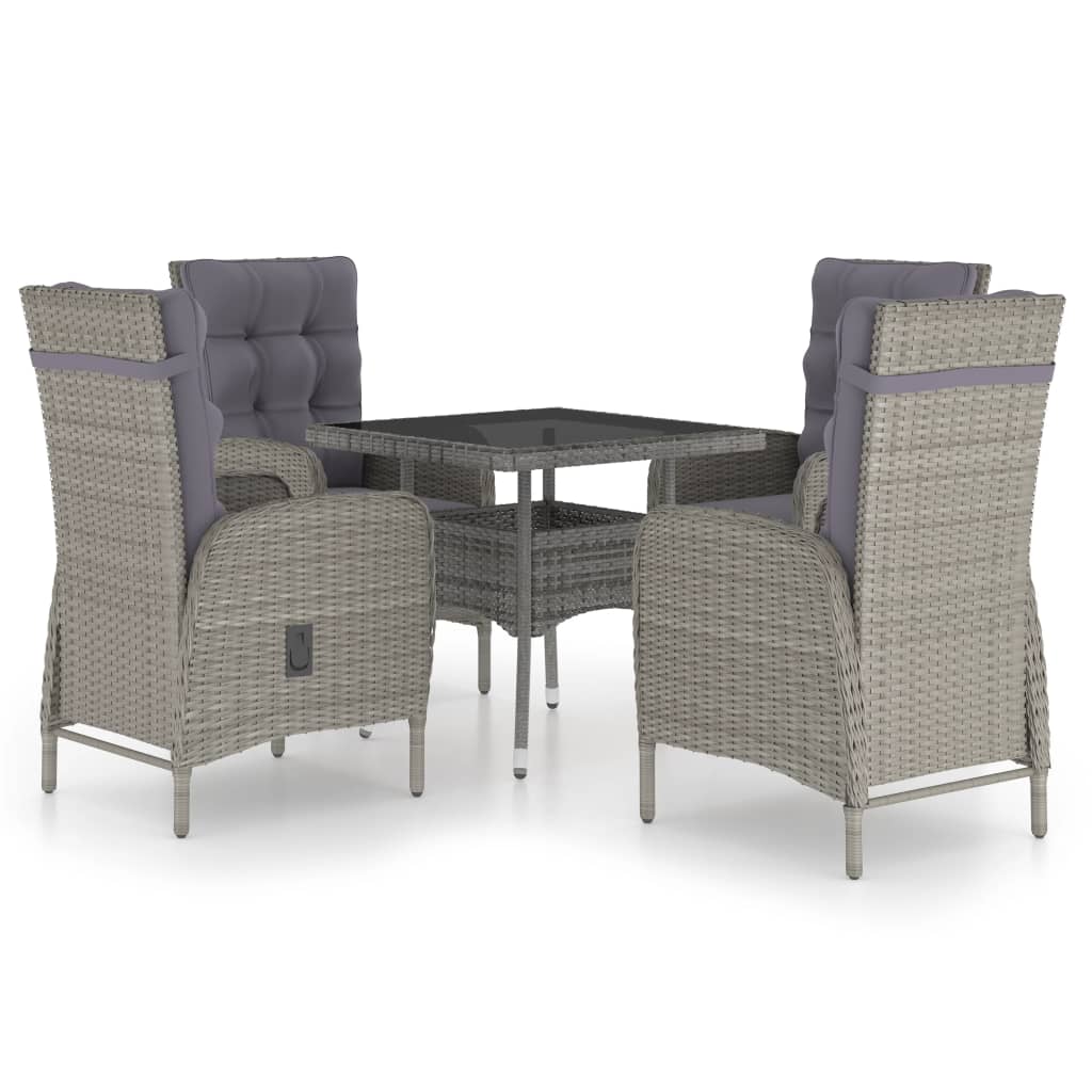 Set da Pranzo da Giardino 5 pz in Polyrattan e Vetro Grigio - homemem39