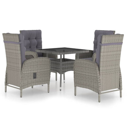 Set da Pranzo da Giardino 5 pz in Polyrattan e Vetro Grigio - homemem39