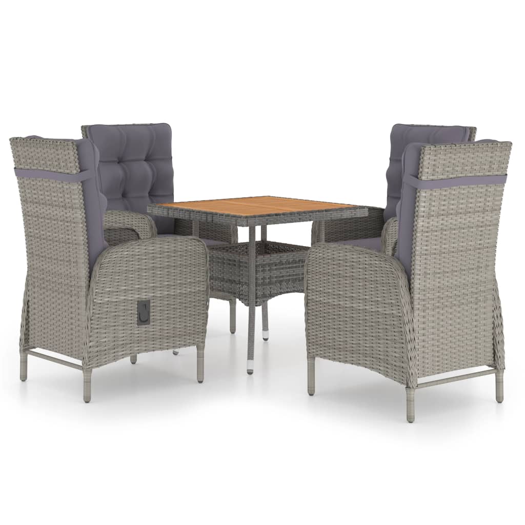 Set da Pranzo da Giardino 5 pz in Polyrattan e Acacia Grigio - homemem39