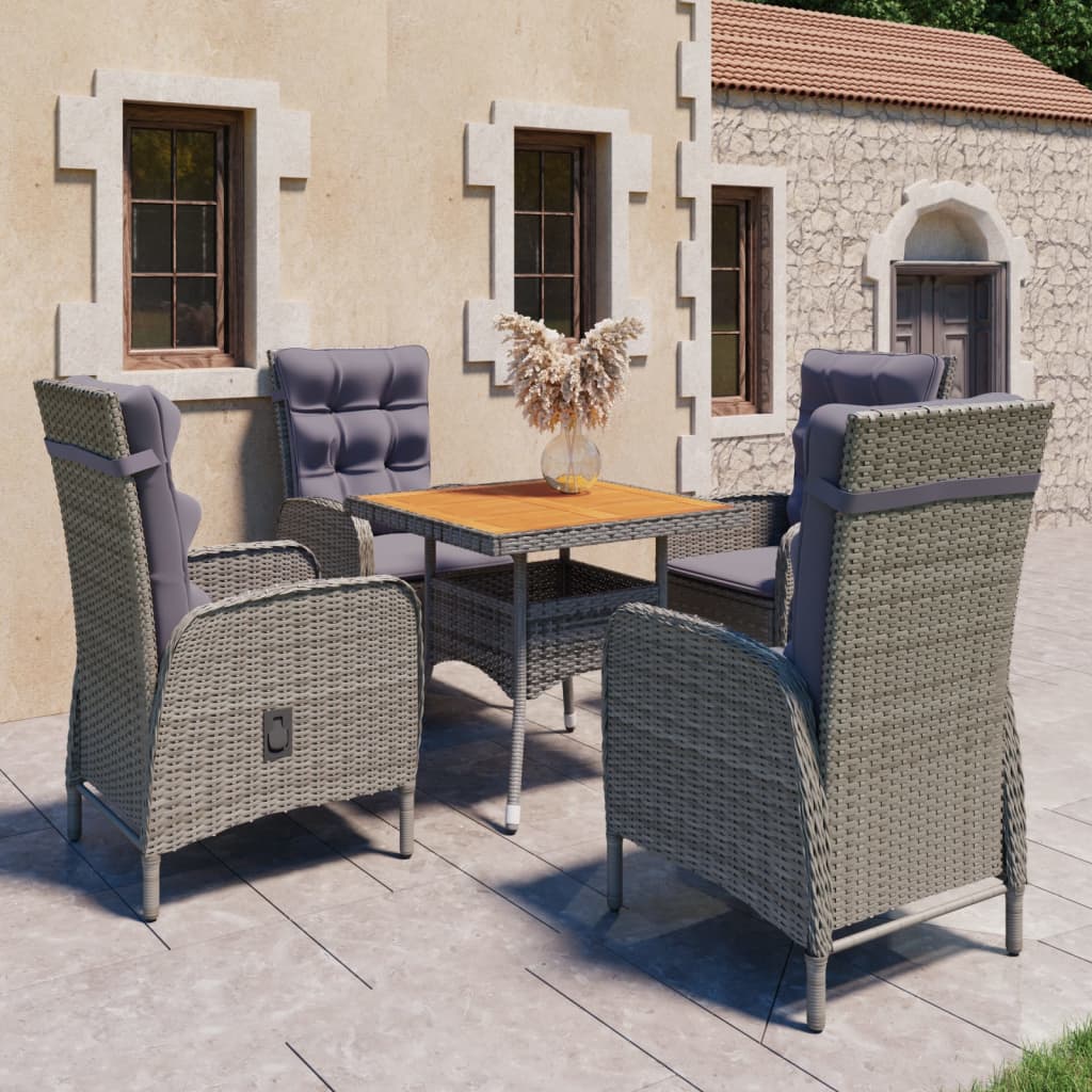 Set da Pranzo da Giardino 5 pz in Polyrattan e Acacia Grigio - homemem39