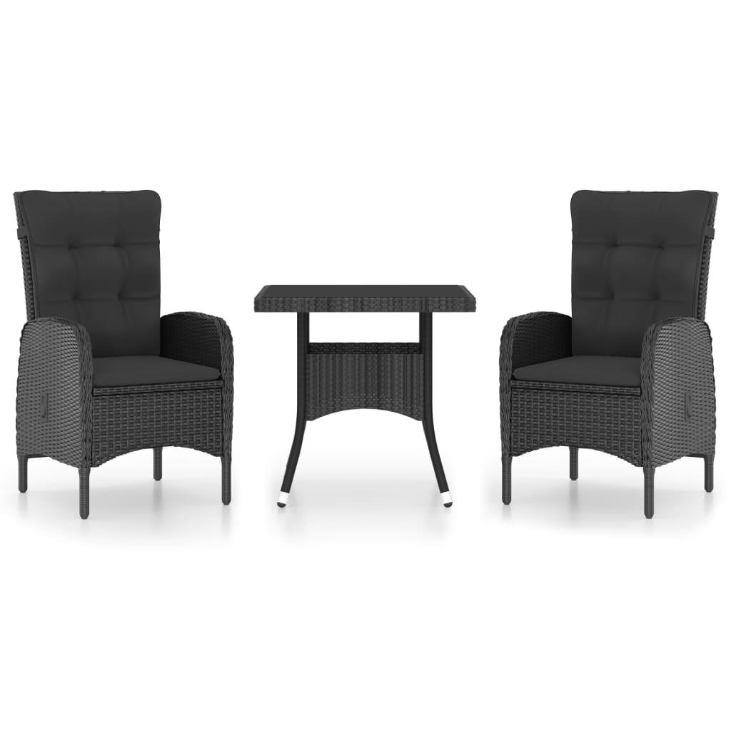 Set Mobili da Pranzo per Giardino 3 pz Polyrattan e Vetro Nero - homemem39