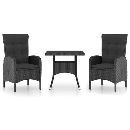 Set Mobili da Pranzo per Giardino 3 pz Polyrattan e Vetro Nero - homemem39