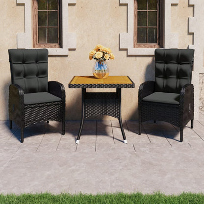 Set Mobili da Pranzo per Giardino 3 pz Polyrattan e Acacia Nero - homemem39