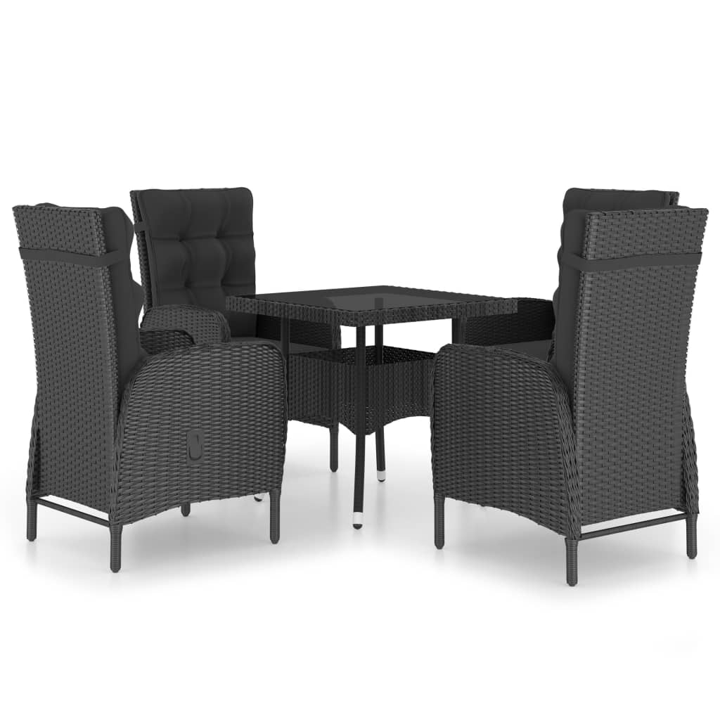 Set Mobili da Pranzo per Giardino 5 pz Polyrattan e Vetro Nero - homemem39