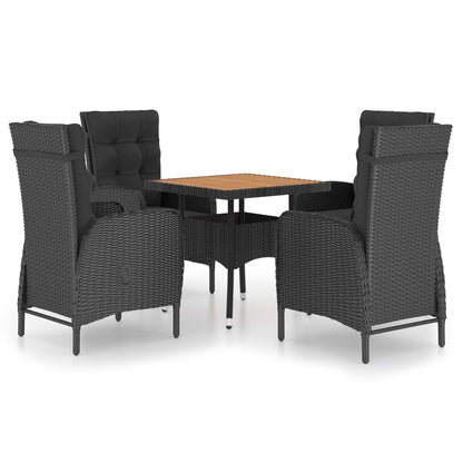 Set Mobili da Pranzo per Giardino 5 pz Polyrattan e Acacia Nero - homemem39