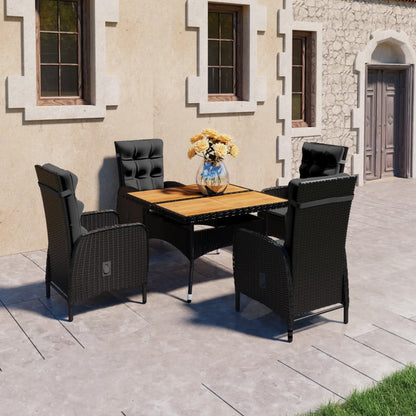 Set Mobili da Pranzo per Giardino 5 pz Polyrattan e Acacia Nero - homemem39