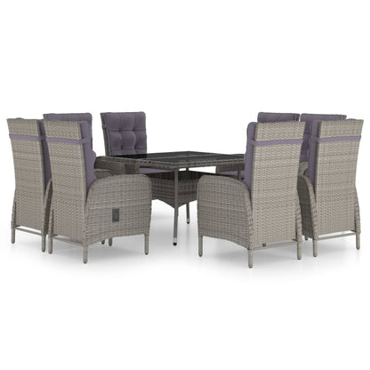 Set da Pranzo per Giardino 9 pz in Polyrattan e Vetro Grigio - homemem39