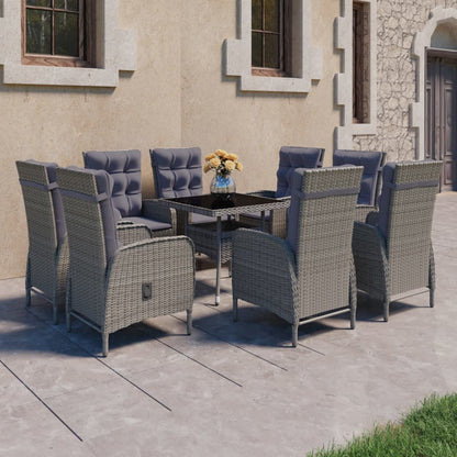 Set da Pranzo per Giardino 9 pz in Polyrattan e Vetro Grigio - homemem39