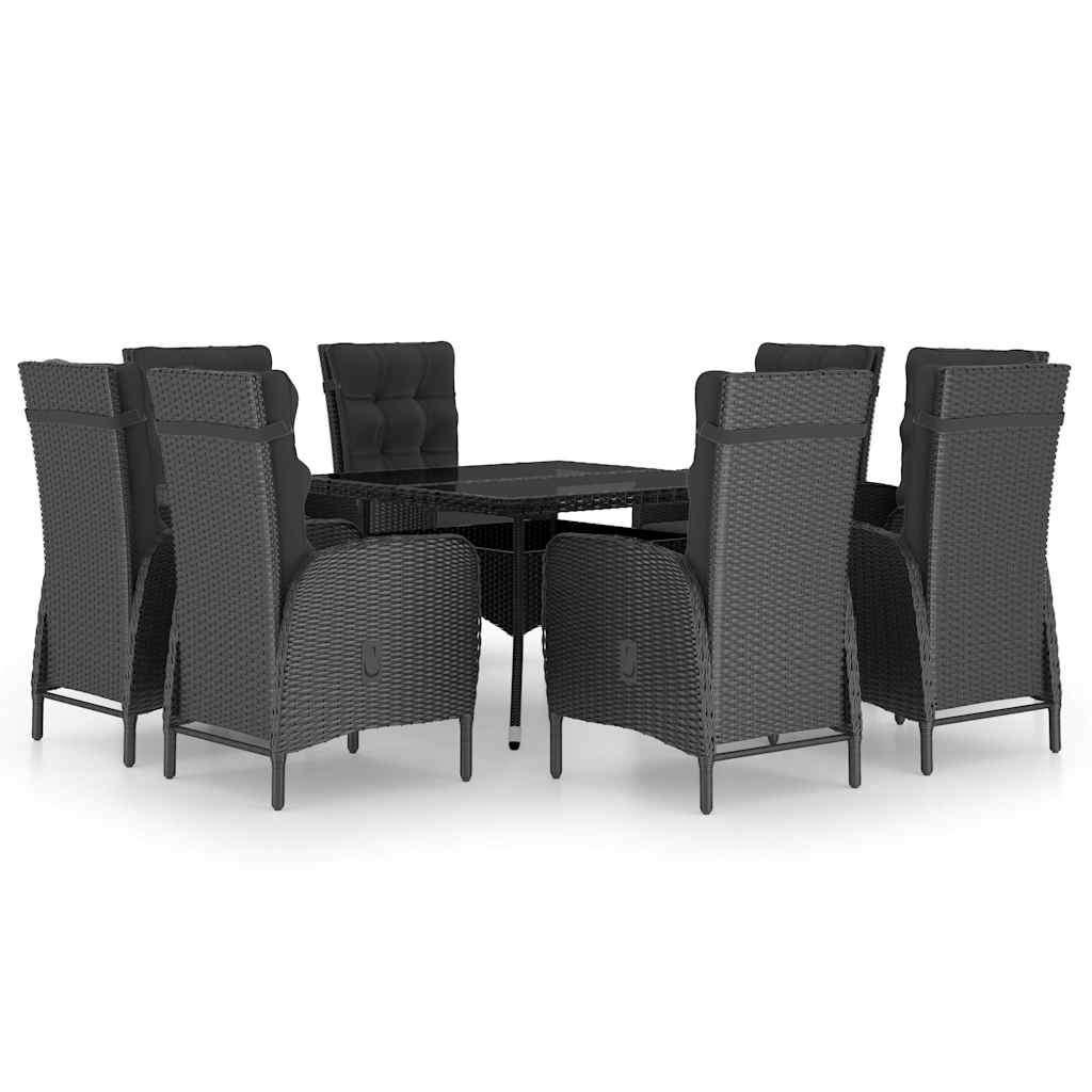 Set da Pranzo da Giardino 9 pz in Polyrattan e Vetro Nero | homemem39