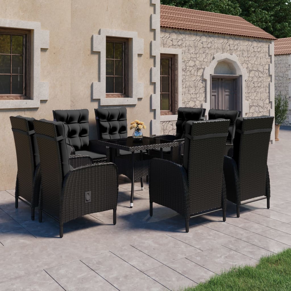 Set da Pranzo da Giardino 9 pz in Polyrattan e Vetro Nero - homemem39