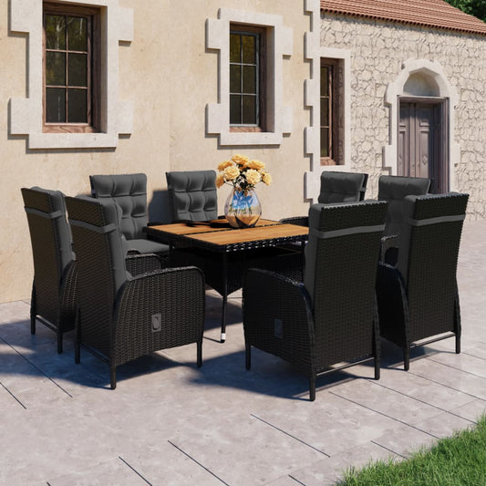 Set da Pranzo da Giardino 9 pz in Polyrattan e Acacia Nero - homemem39