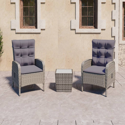 Set da Bistrot da Giardino 3 pz in Polyrattan e Vetro Grigio - homemem39