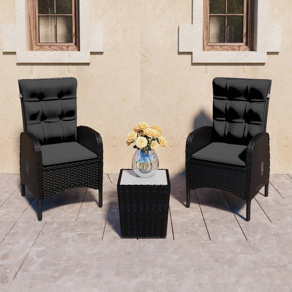 Set da Bistrot per Giardino 3 pz in Polyrattan e Vetro Nero - homemem39