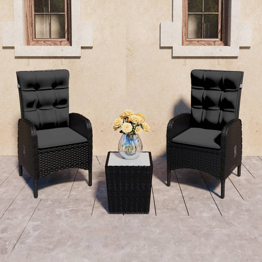 Set da Bistrot per Giardino 3 pz in Polyrattan e Vetro Nero - homemem39