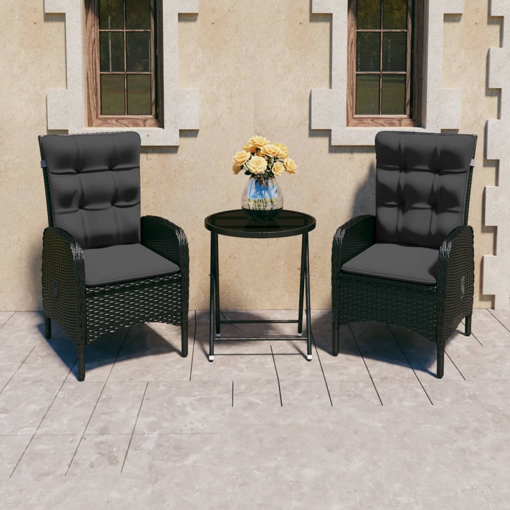 Set da Bistrot per Giardino 3 pz in Polyrattan e Vetro Nero - homemem39