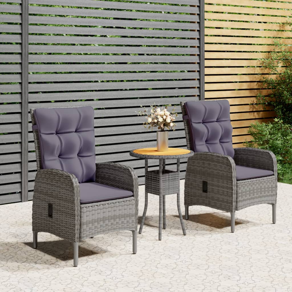 Set da Bistrot per Giardino 3 pz in Polyrattan Grigio - homemem39