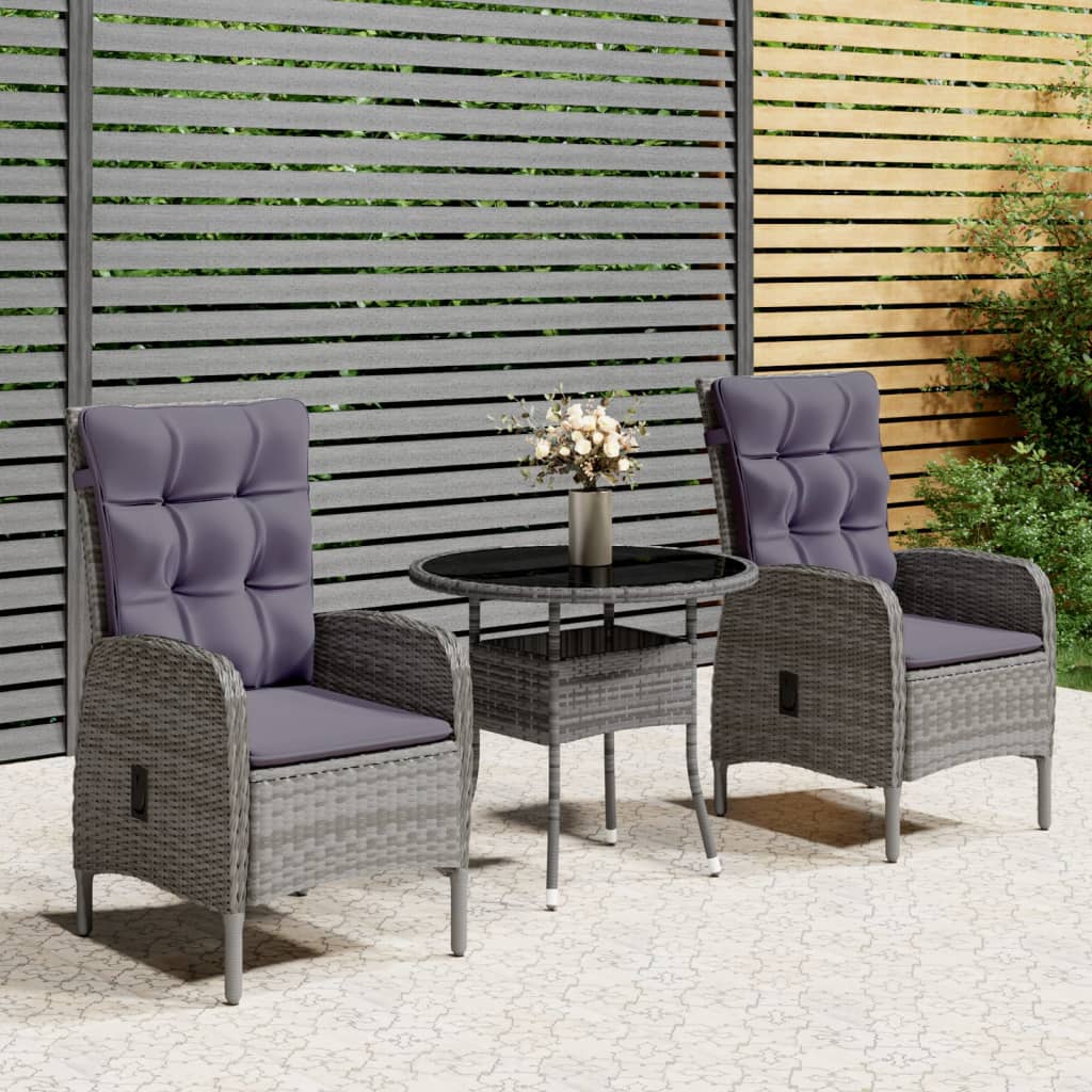 Set da Bistrot per Giardino 3 pz in Polyrattan Grigio - homemem39