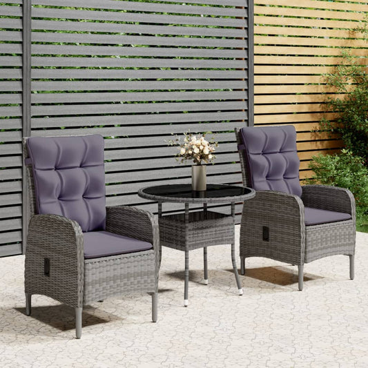Set da Bistrot per Giardino 3 pz in Polyrattan Grigio - homemem39