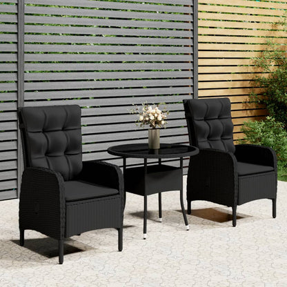 Set da Bistrot per Giardino 3 pz in Polyrattan Nero - homemem39