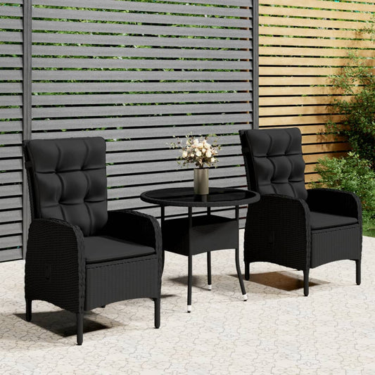 Set da Bistrot per Giardino 3 pz in Polyrattan Nero - homemem39