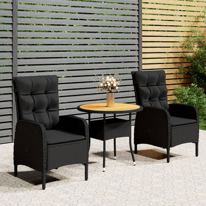Set da Bistrot per Giardino 3 pz in Polyrattan Nero - homemem39