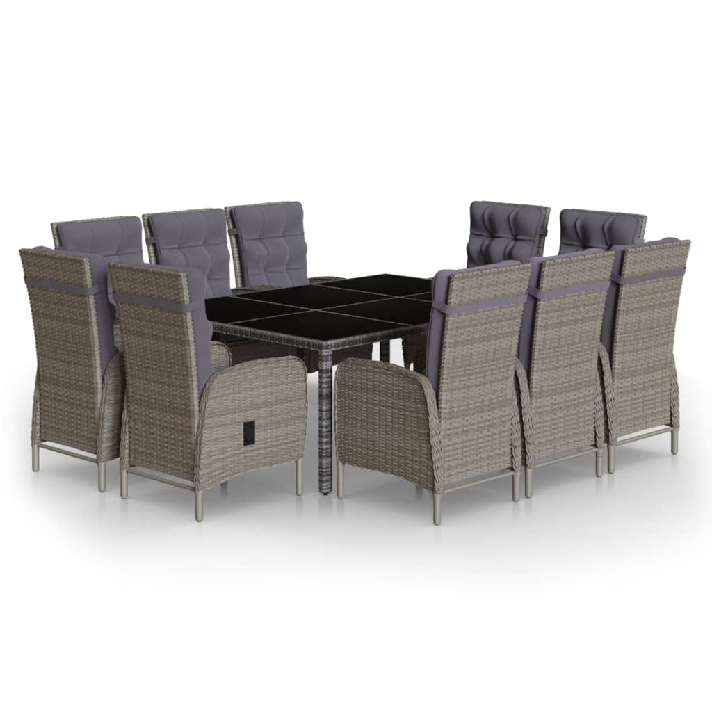 Set Pranzo da Giardino 11pz in Polyrattan Grigio - homemem39