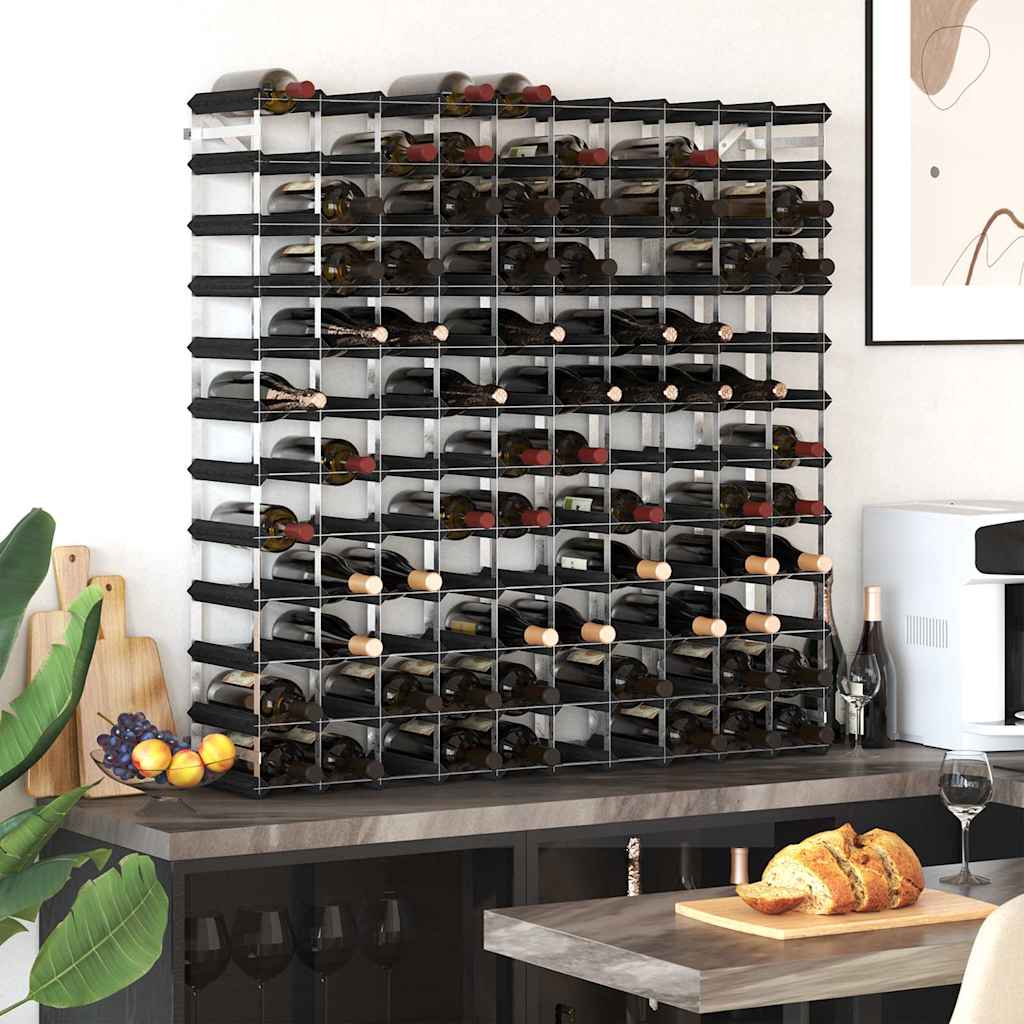 Portavini da 120 Bottiglie Nero in Legno Massello di Pino