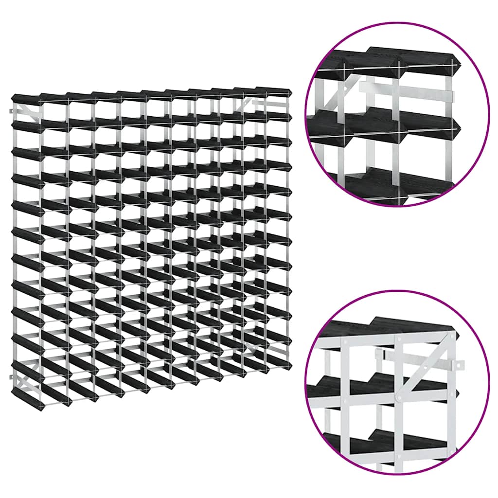 Portavini da 120 Bottiglie Nero in Legno Massello di Pino