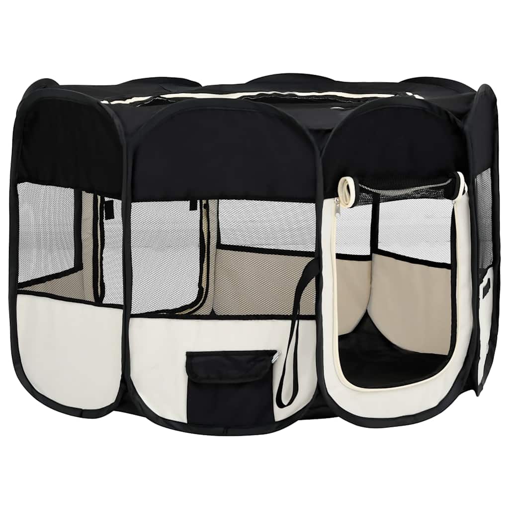 Box per Cani Pieghevole con Borsa Trasporto Nero 125x125x61 cm - homemem39