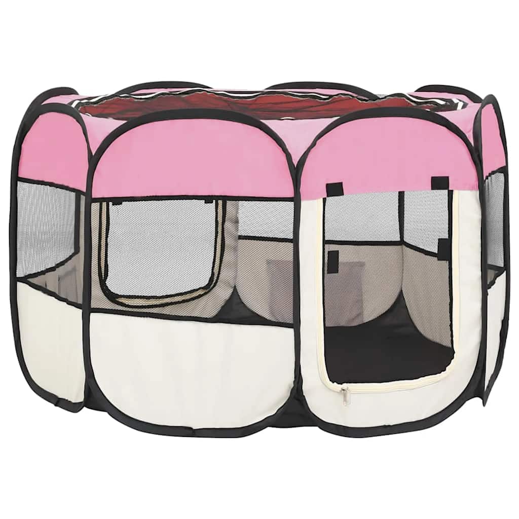 Box per Cani Pieghevole con Borsa Trasporto Rosa 90x90x58 cm