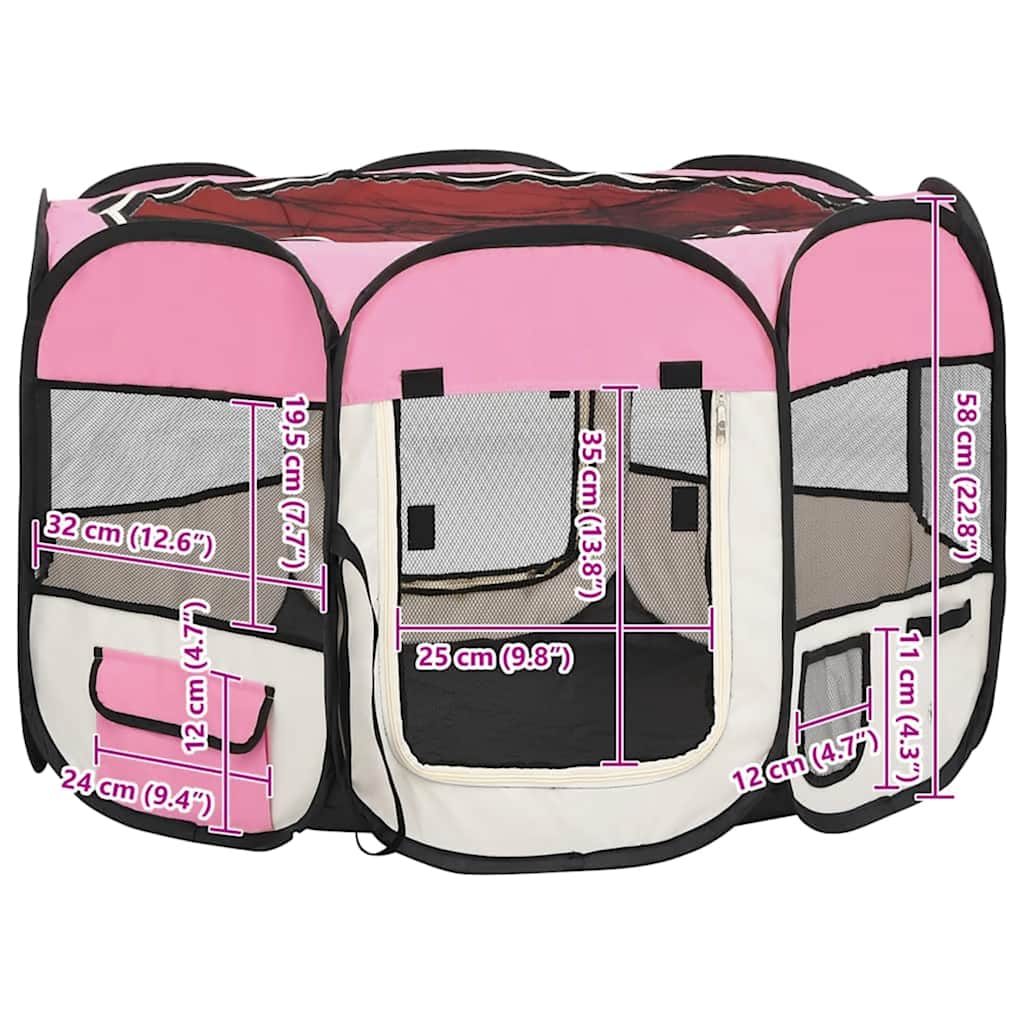 Box per Cani Pieghevole con Borsa Trasporto Rosa 90x90x58 cm | homemem39
