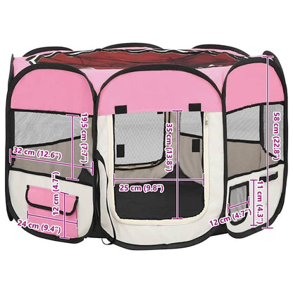 Box per Cani Pieghevole con Borsa Trasporto Rosa 90x90x58 cm