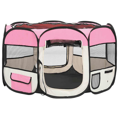 Box per Cani Pieghevole con Borsa Trasporto Rosa 110x110x58 cm - homemem39