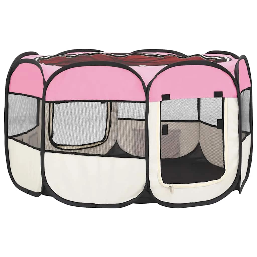 Box per Cani Pieghevole con Borsa Trasporto Rosa 110x110x58 cm - homemem39