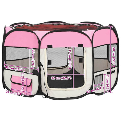 Box per Cani Pieghevole con Borsa Trasporto Rosa 110x110x58 cm - homemem39