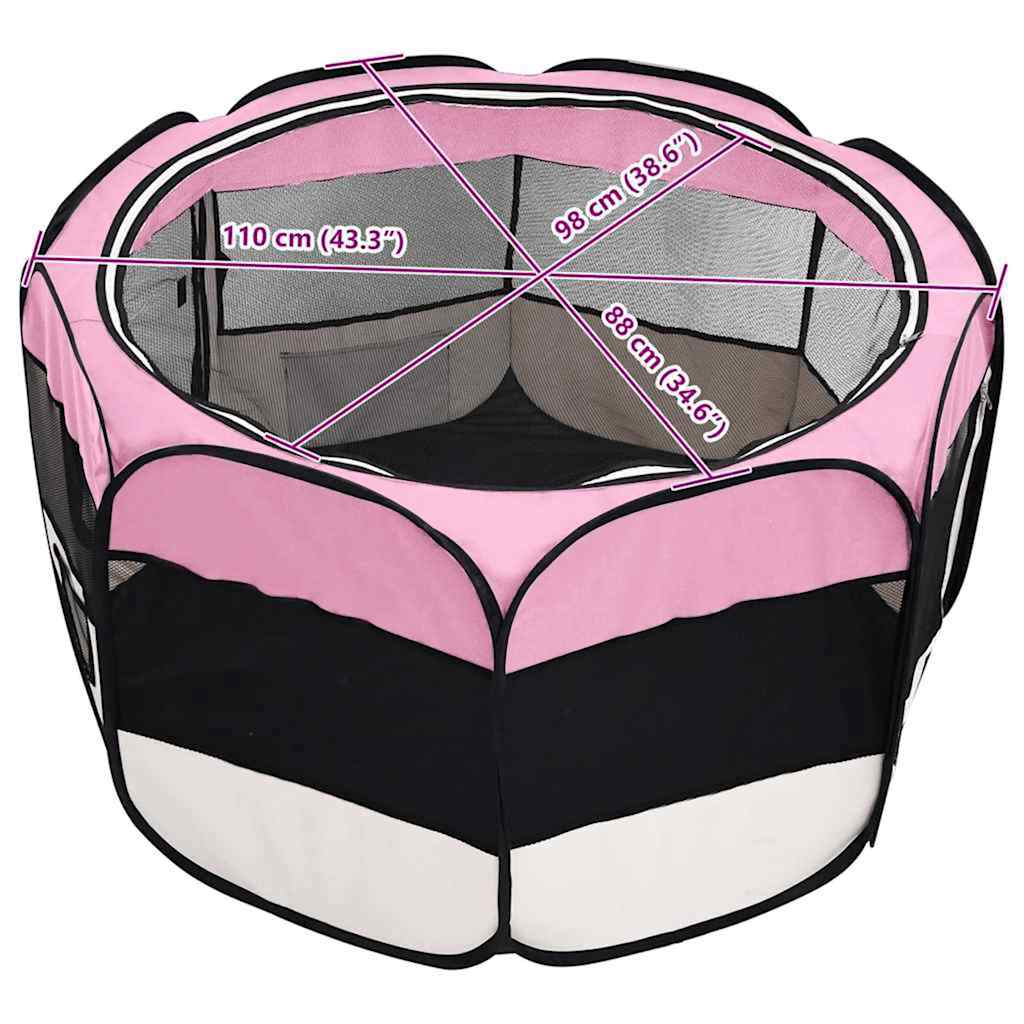 Box per Cani Pieghevole con Borsa Trasporto Rosa 110x110x58 cm - homemem39