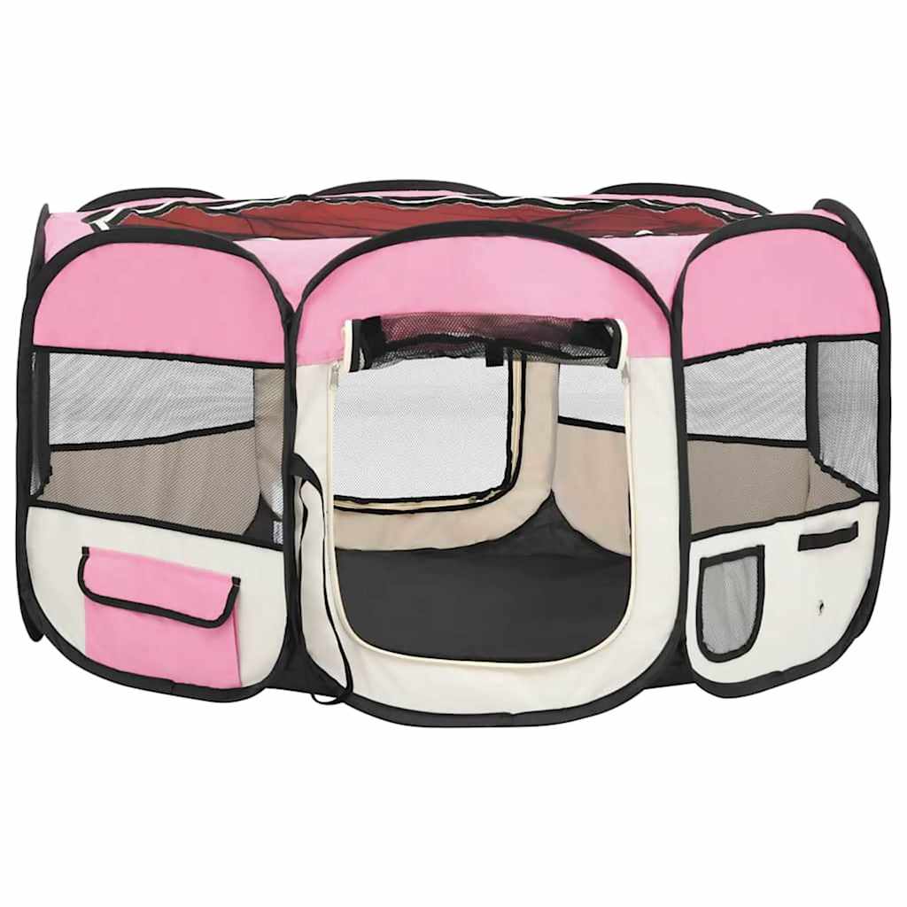 Box per Cani Pieghevole con Borsa Trasporto Rosa 125x125x61 cm - homemem39