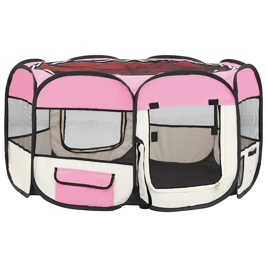 Box per Cani Pieghevole con Borsa Trasporto Rosa 125x125x61 cm - homemem39