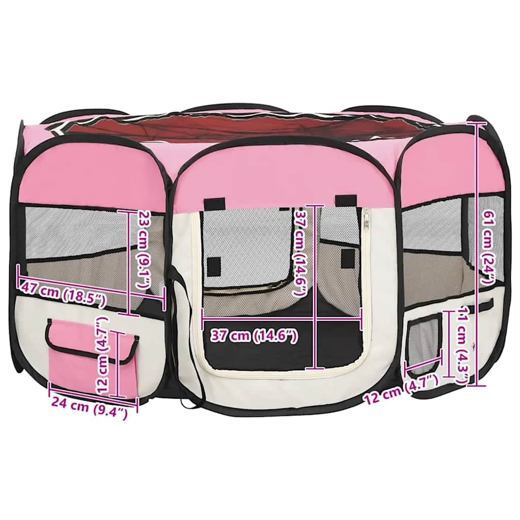 Box per Cani Pieghevole con Borsa Trasporto Rosa 125x125x61 cm - homemem39