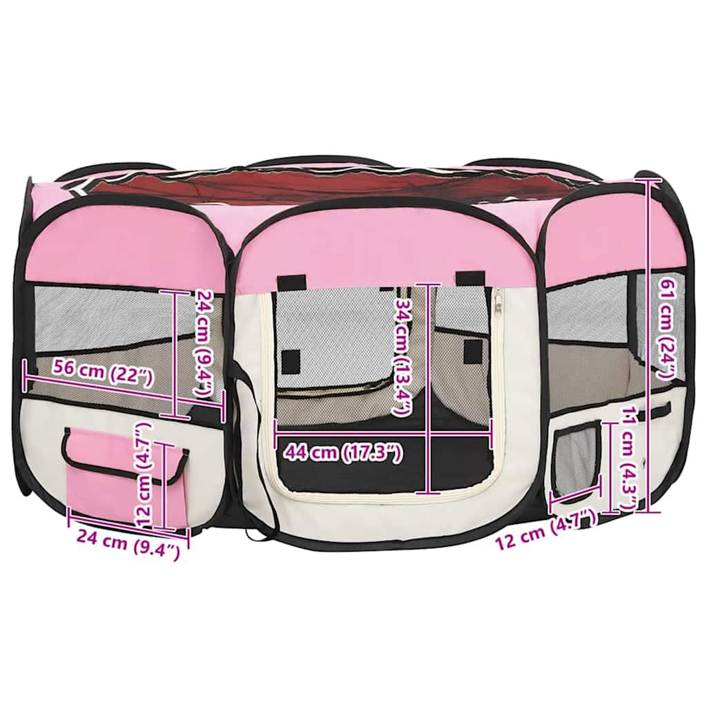 Box per Cani Pieghevole con Borsa Trasporto Rosa 145x145x61 cm - homemem39