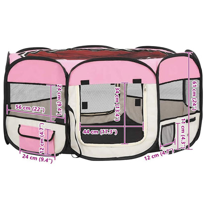 Box per Cani Pieghevole con Borsa Trasporto Rosa 145x145x61 cm - homemem39