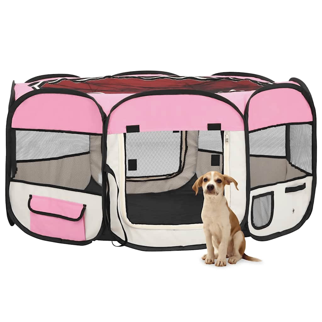 Box per Cani Pieghevole con Borsa Trasporto Rosa 145x145x61 cm - homemem39