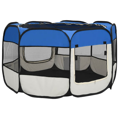 Box per Cani Pieghevole con Borsa Trasporto Blu 110x110x58 cm