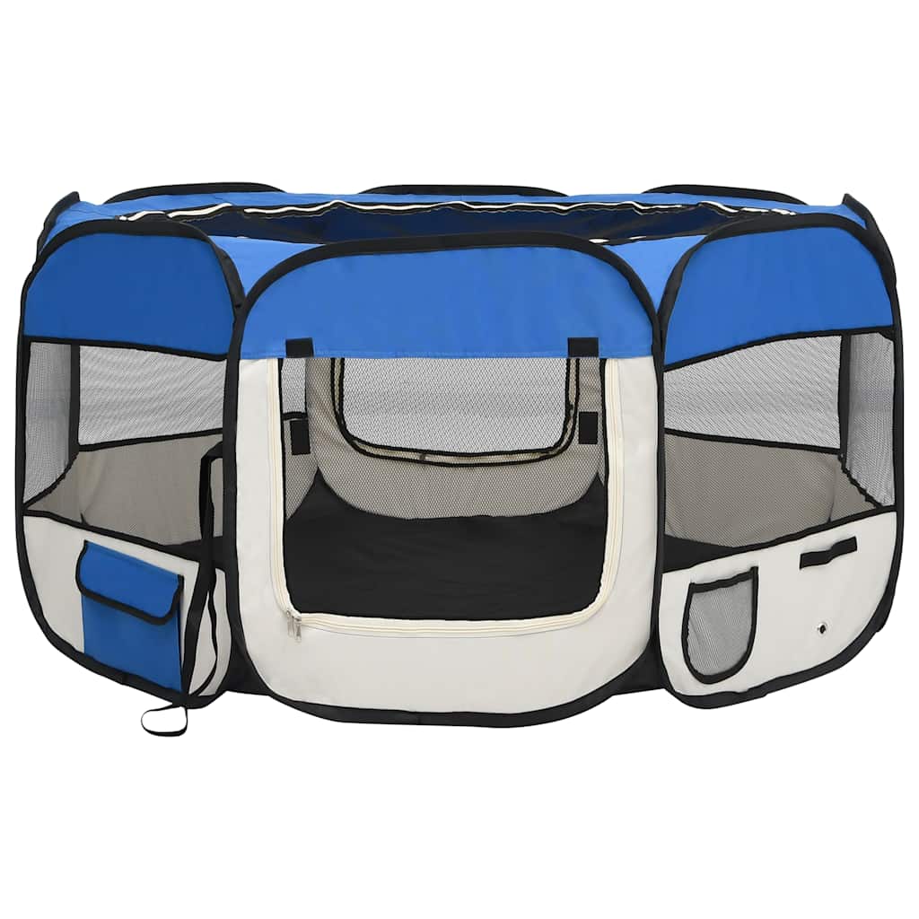 Box per Cani Pieghevole con Borsa Trasporto Blu 125x125x61 cm - homemem39