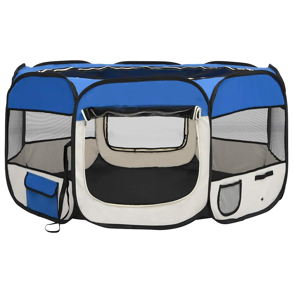 Box per Cani Pieghevole con Borsa Trasporto Blu 125x125x61 cm - homemem39
